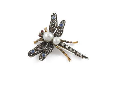 Spilla Animalier in Oro a Vario Titolo e Argento con Diamanti, Rubini, Zaffiri e Perle Coltivate