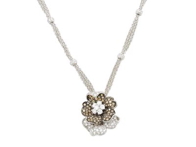 Collana e Pendente Leo Pizzo in Oro Bianco con Diamanti Incolori e Diamanti Fancy Brown