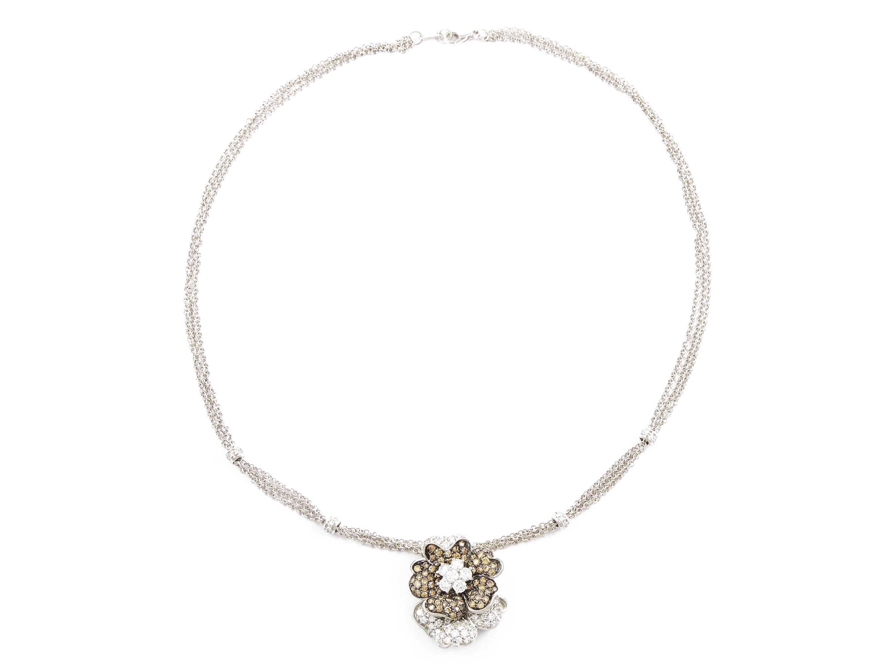Collana e Pendente Leo Pizzo in Oro Bianco con Diamanti Incolori e Diamanti Fancy Brown
