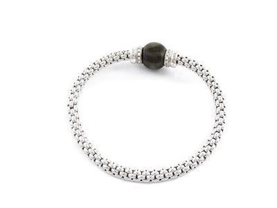 Bracciale Flessibile Fope in Oro Bianco con Diamanti e Perla Coltivata Tahiti