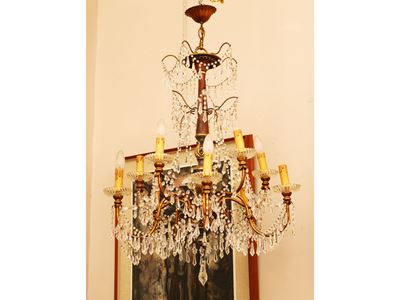 Lampadario in Metallo Dorato e Vetro