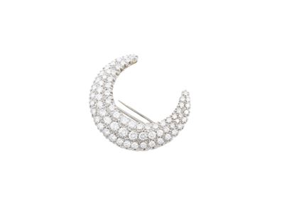 Spilla Luna in Oro Bianco e Gialo con Diamanti