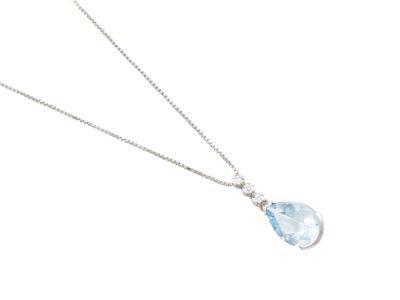 Collana in Oro Bianco con Diamanti e Acquamarina