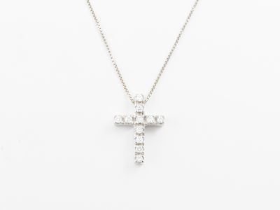 Catenina e Pendente Croce in Oro Bianco e Diamanti