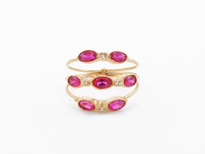 Anello in Oro Rosa 585/1000 con Rubini Sintetici e Zirconie Cubiche