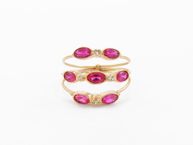 Anello in Oro Rosa 585/1000 con Rubini Sintetici e Zirconie Cubiche