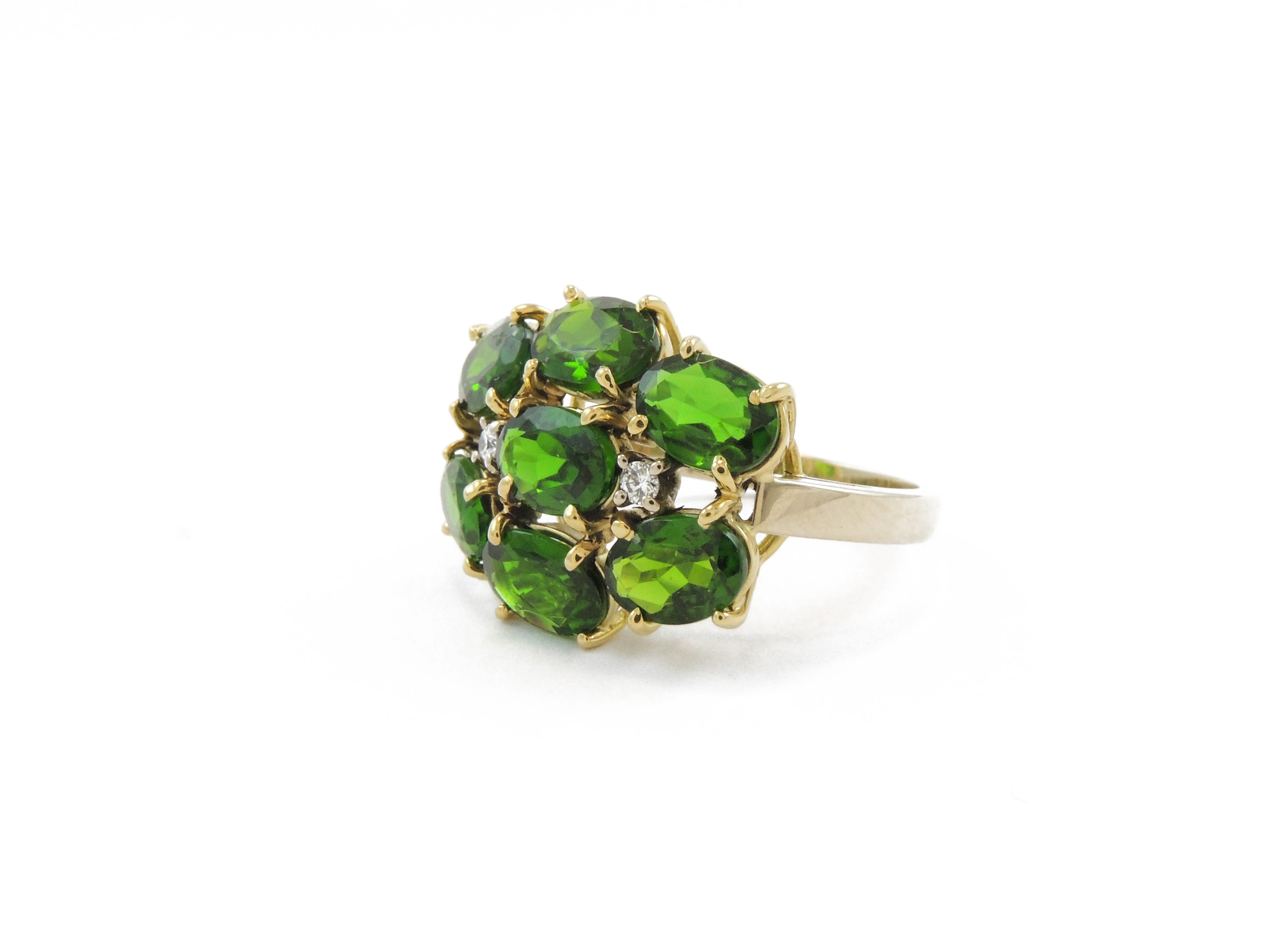Anello in Oro Giallo con Diopsidi e Zirconie Cubiche