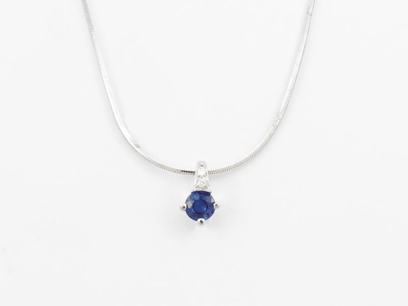 Collana Recarlo in Oro Bianco con Diamanti e Zaffiro