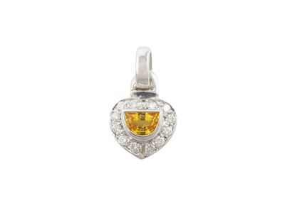 Pendente a Cuore in Oro Bianco con Diamanti e Corindone Giallo