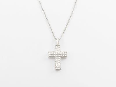 Catenina e Pendente a Croce Cielo Gioielli in Oro Bianco con Diamanti