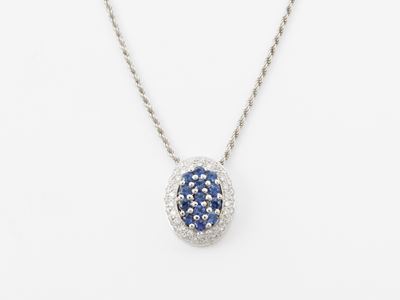 Collana in Oro Bianco con Diamanti e Zaffiri Sintetici