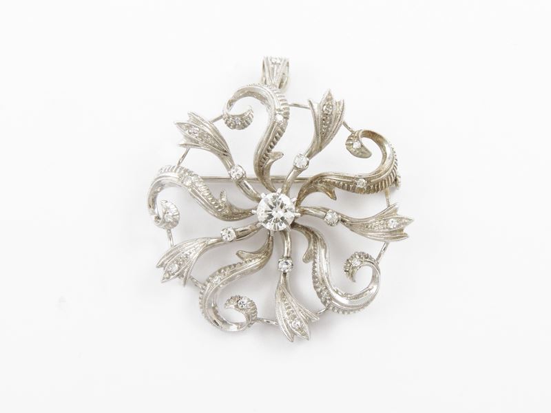Pendente Spilla in Oro Bianco con Diamanti