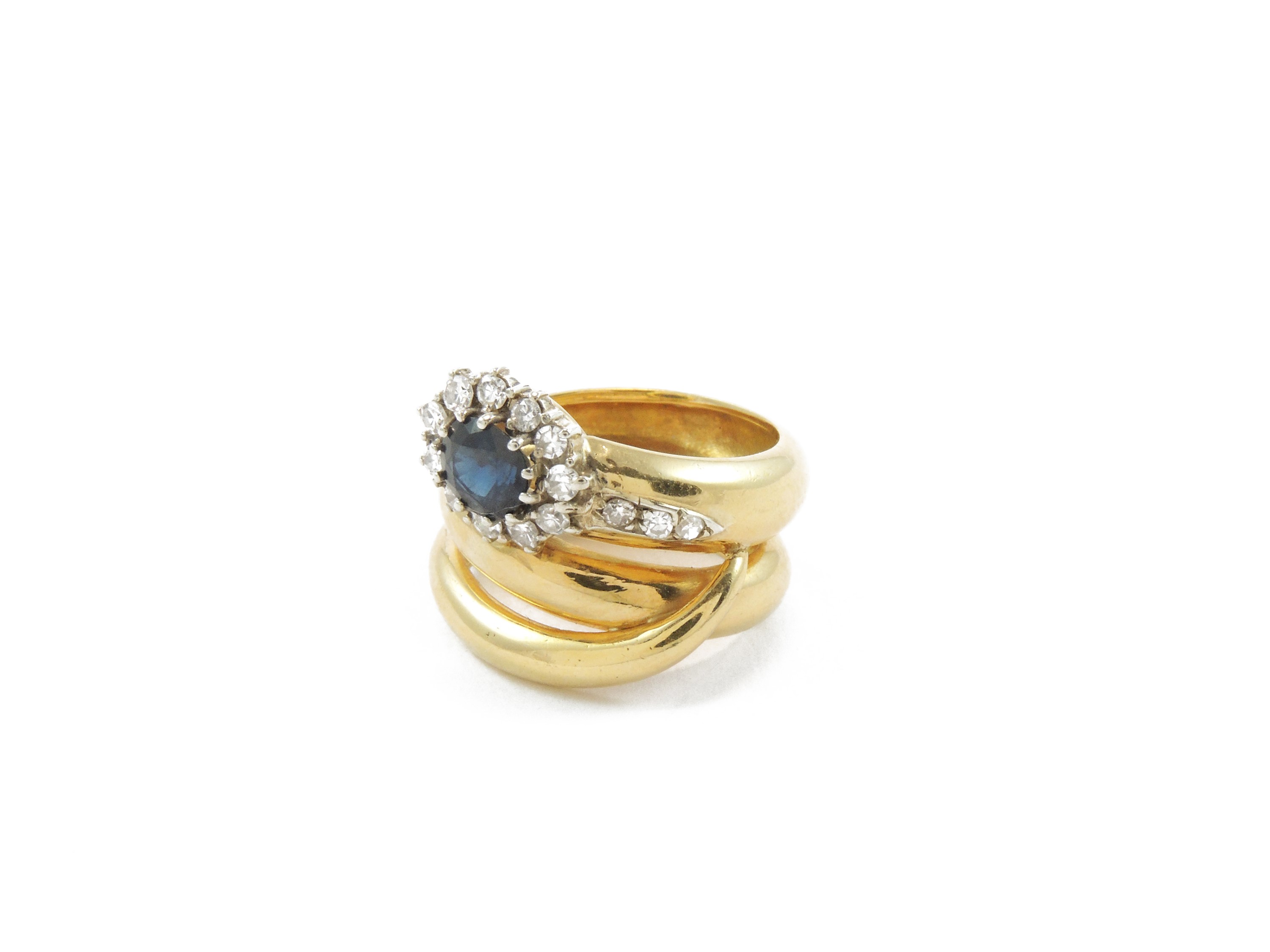 Anello Animalier in Oro Giallo con Diamanti e Zaffiro