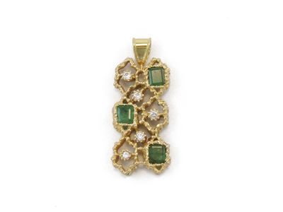 Pendente in Oro Giallo con Diamanti e Smeraldi