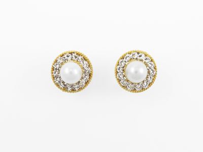 Orecchini in Oro Bianco e Giallo con Perle Coltivate
