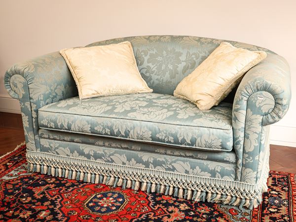 Upholstered cockpit sofa upholstered in light blue damask  - Auction The art of furnishing - Maison Bibelot - Casa d'Aste Firenze - Milano