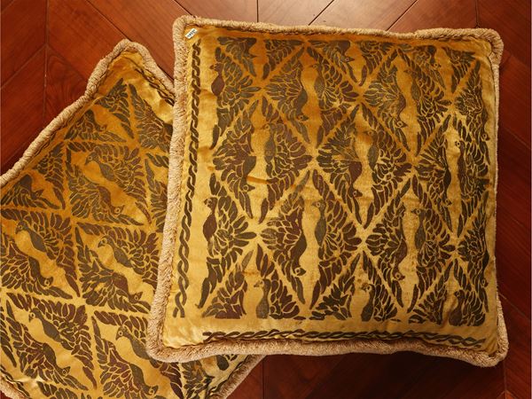 Pair of large cushions covered in yellow velvet