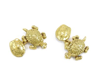Coppia di Gemelli Animalier in Oro Giallo e Diamanti