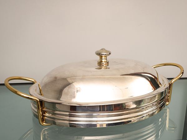 Oval vegetable holder in silver metal