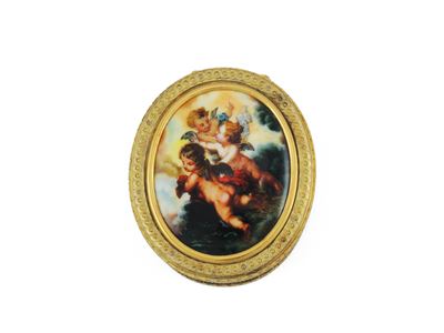 Tabacchiera in Oro Giallo e Argento con Smalto Rosso e Miniatura