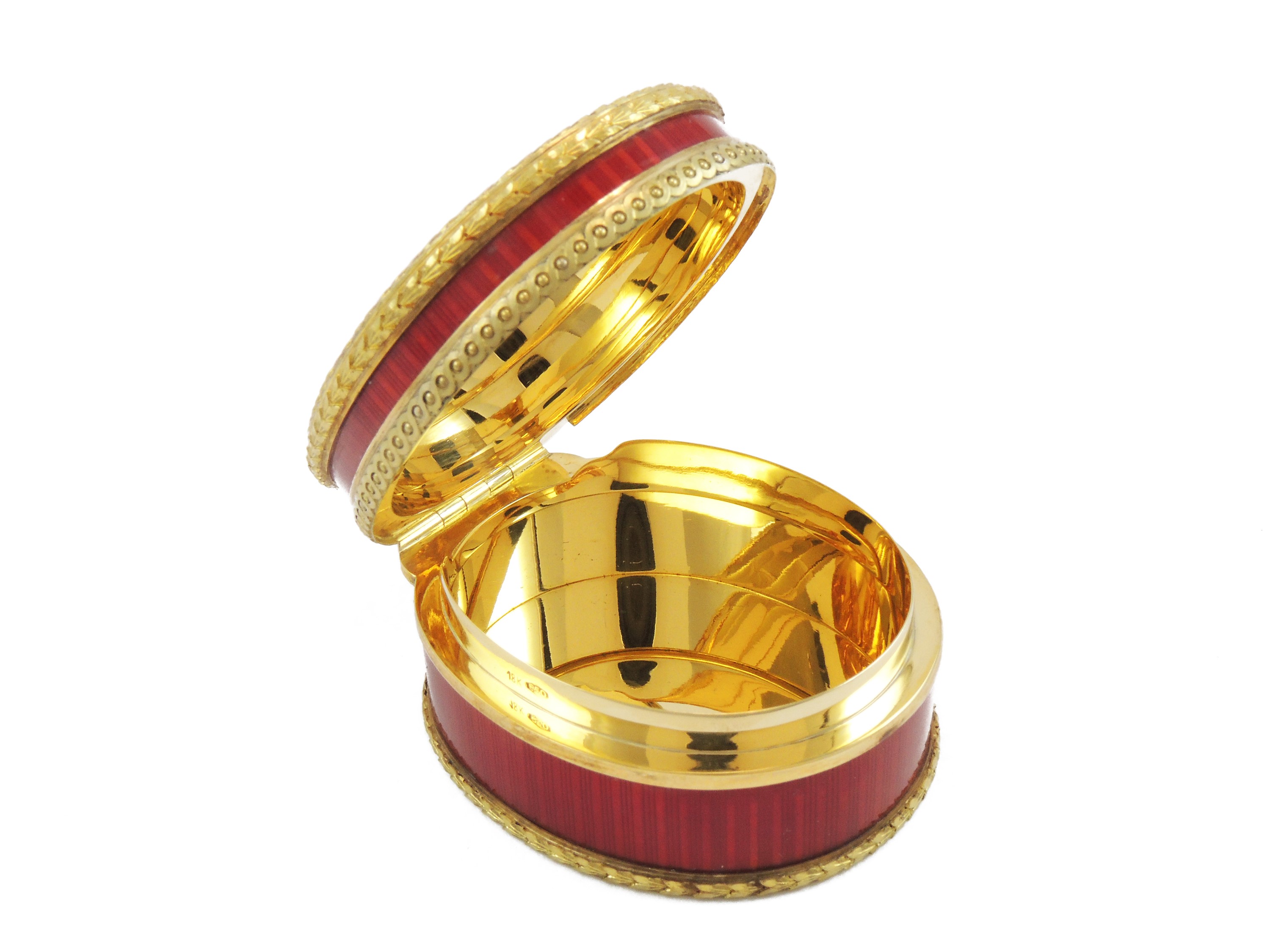 Tabacchiera in Oro Giallo e Argento con Smalto Rosso e Miniatura