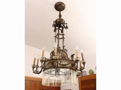 Grande Lampadario in Metallo e Cristallo