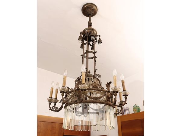 Large metal and crystal chandelier