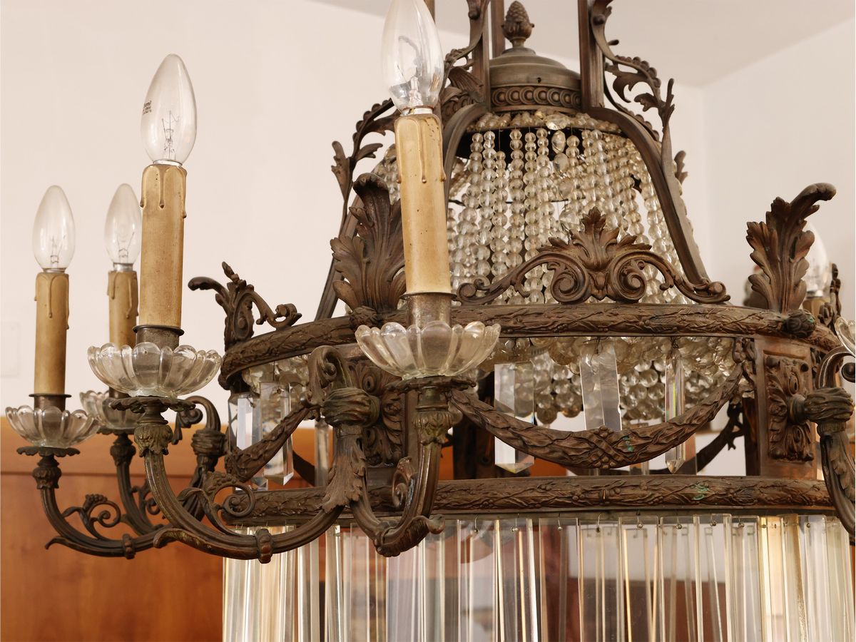 Grande Lampadario in Metallo e Cristallo