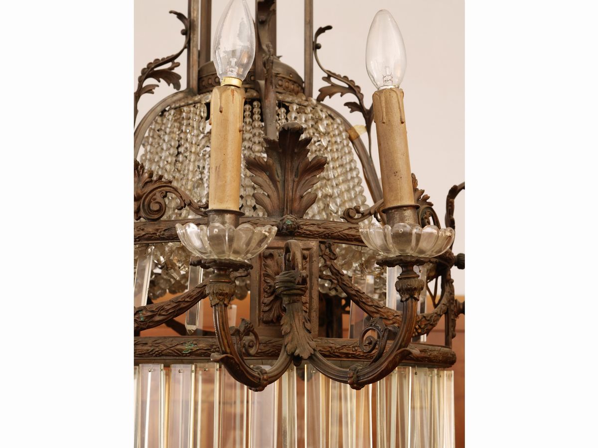 Grande Lampadario in Metallo e Cristallo
