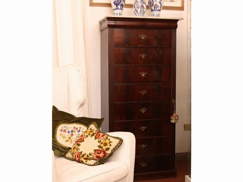 Chiffonier Impiallacciata in Piuma di Mogano