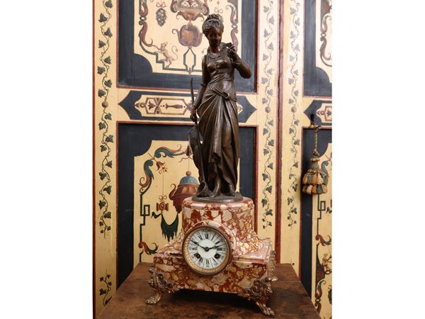 Fireplace clock in antimony and breccia marble