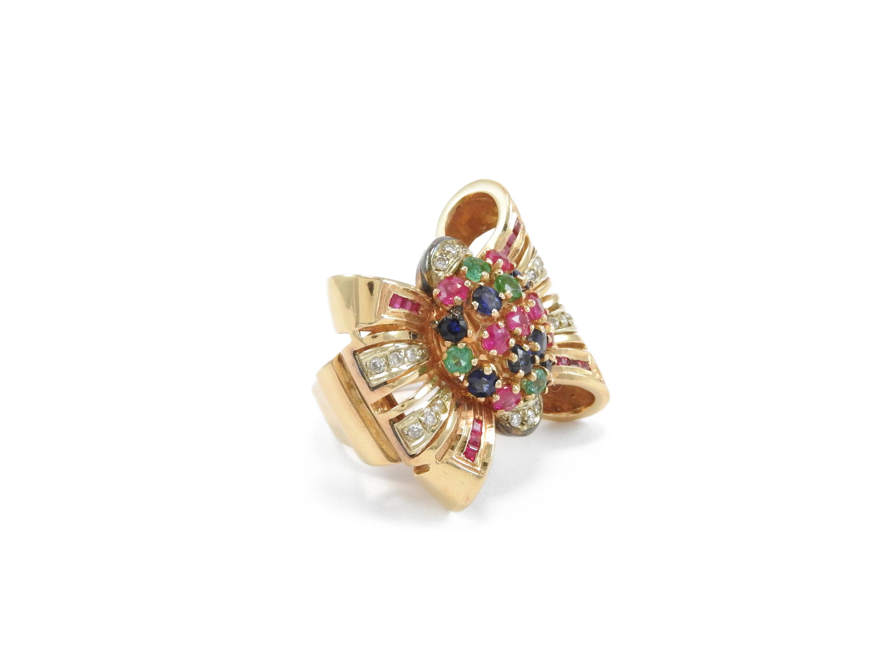 Anello in Oro Rosa 585/1000 con Diamanti, Rubini, Zaffiri e Smeraldi