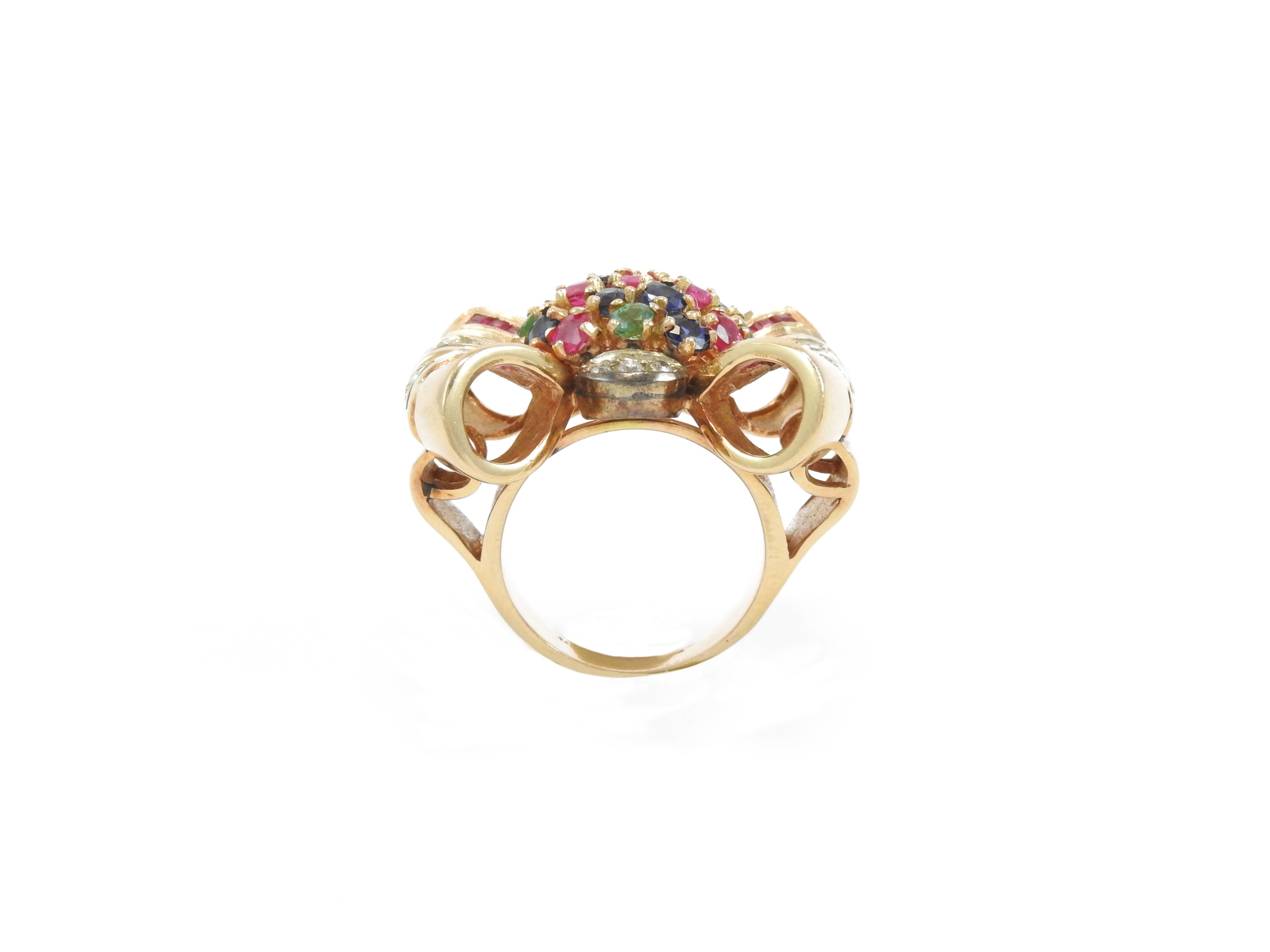 Anello in Oro Rosa 585/1000 con Diamanti, Rubini, Zaffiri e Smeraldi