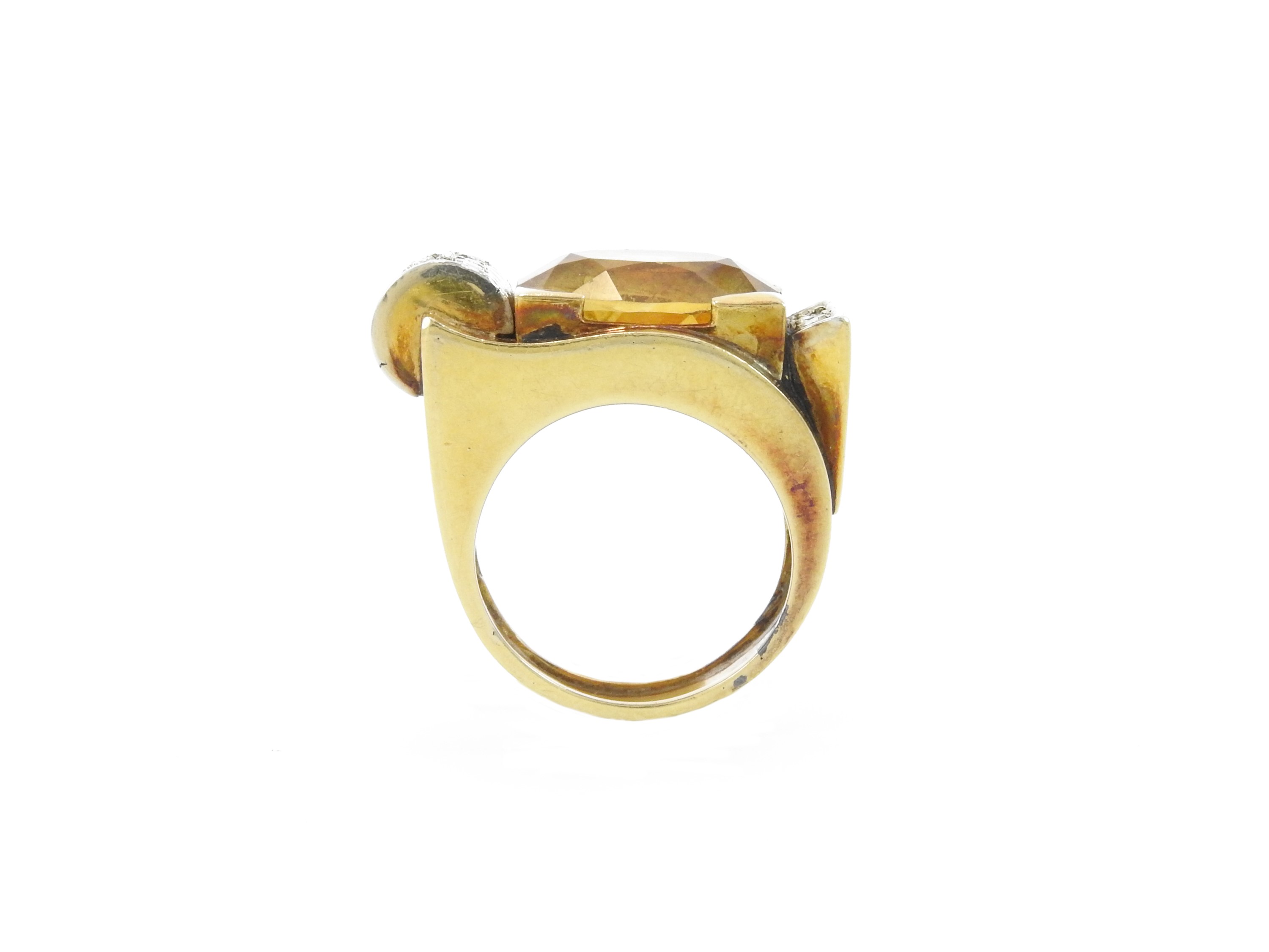 Anello in Oro Giallo e Platino con Diamanti e Quarzo Citrrino