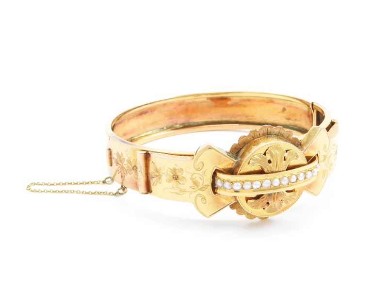 Bracciale Rigido in Oro Rosa con Microperle