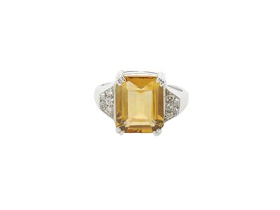 Anello in Oro Bianco con Diamanti e Quarzo Citrino