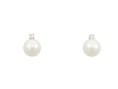 Orecchini in Oro Bianco con Diamanti e Perle Coltivate Akoya