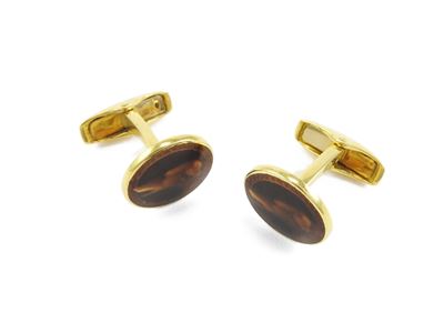 Coppia di Gemelli Animalier in Oro Giallo e Smalti Bruni