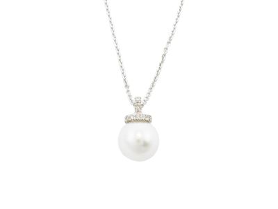 Catenina e Pendente in Oro Bianco con Diamanti e Perla Coltivata South Sea