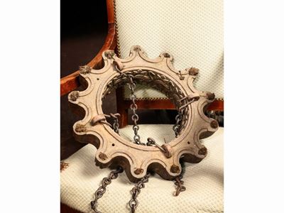Lampadario a Lucerna Ad Olio in Terracotta Patinata Ad Imitazione del Bronzo