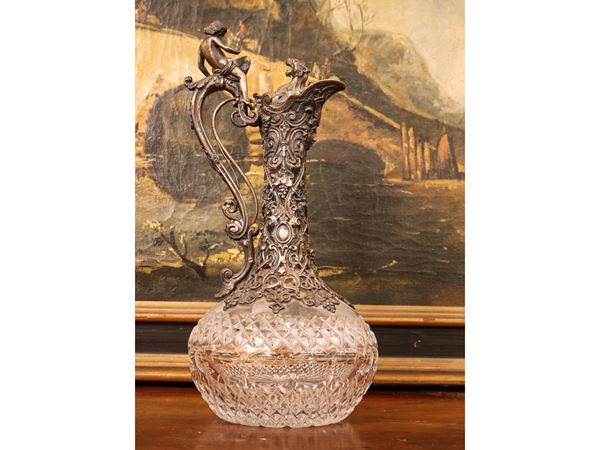 Caraffa in argento e cristallo molato