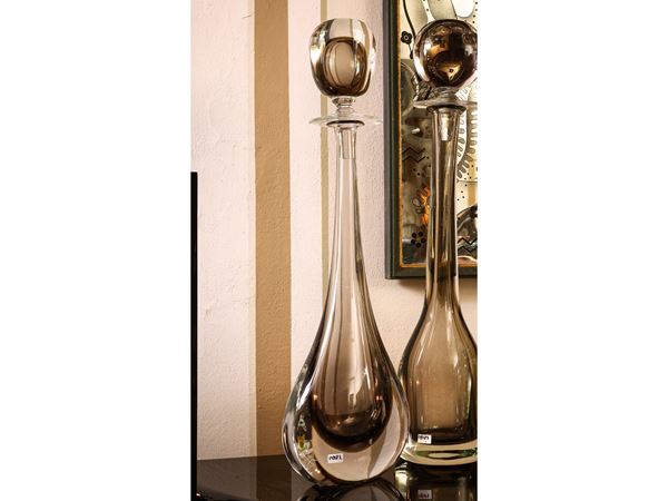 Grande bottiglia Cenedese Murano in vetro sommerso fumè