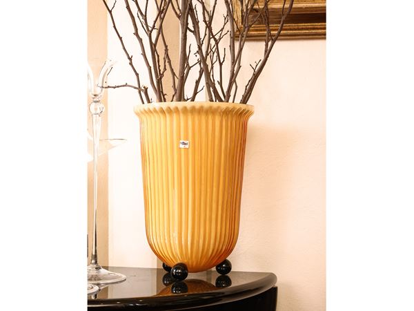 Large cream colored cased glass vase