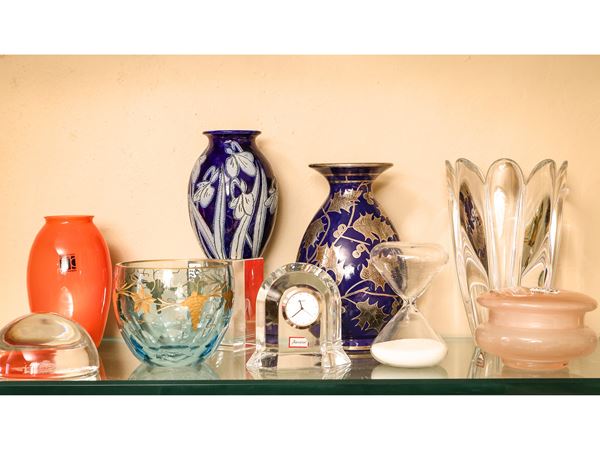 Lotto di accessori decorativi in vetro, cristallo e ceramica