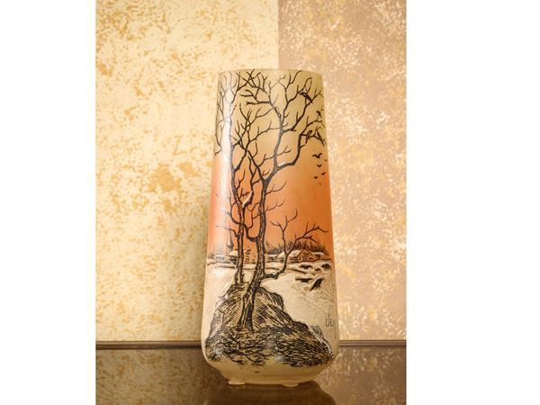 Glass vase decorated with enamel, Joseph Mure (Jem),