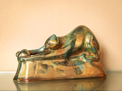 Piccolo Gruppo in Terracotta Smaltata a Lustro, Bottega Gatti