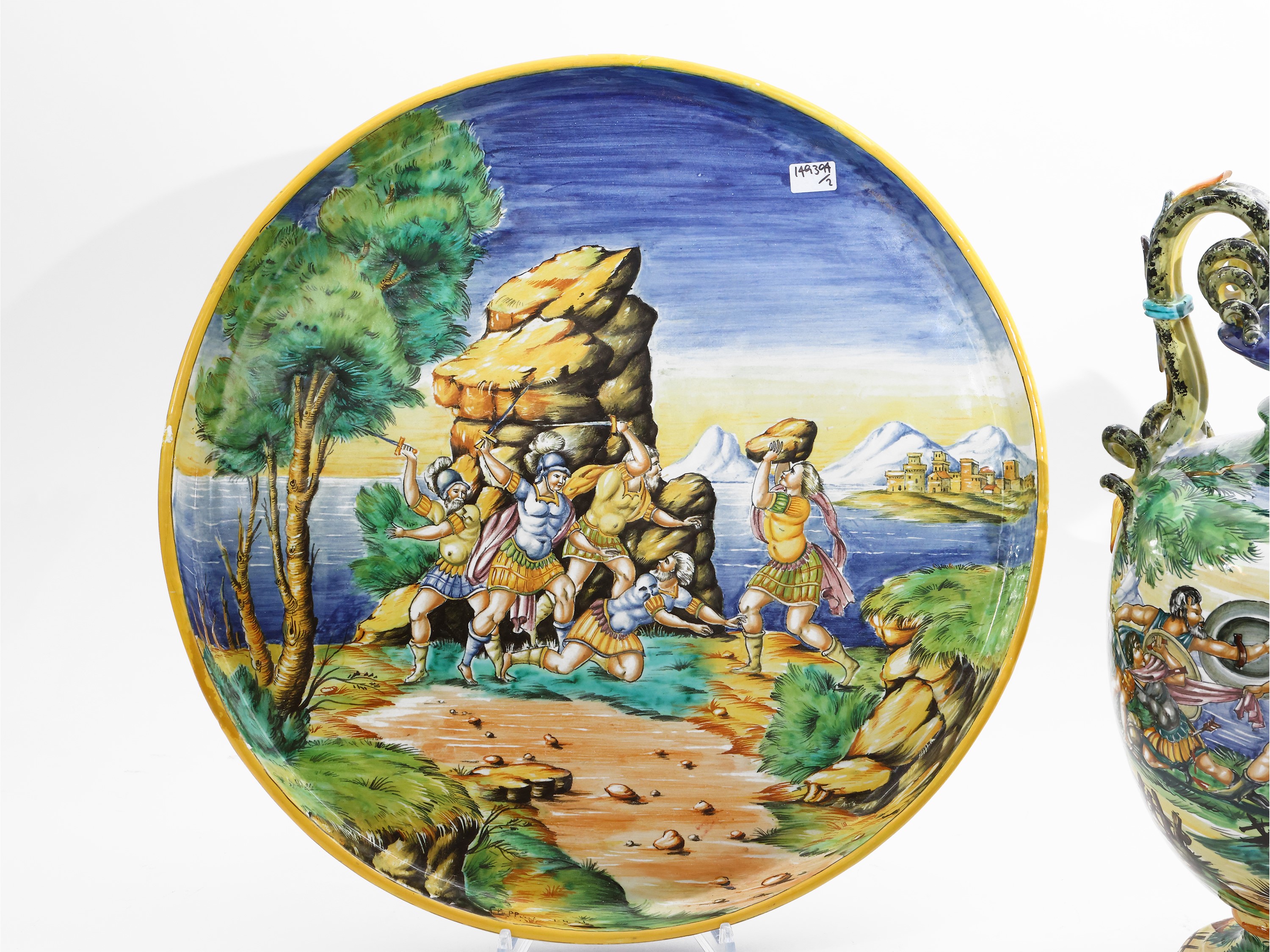 Vaso con Vassoio in Terracotta Invetriata, Cantagalli