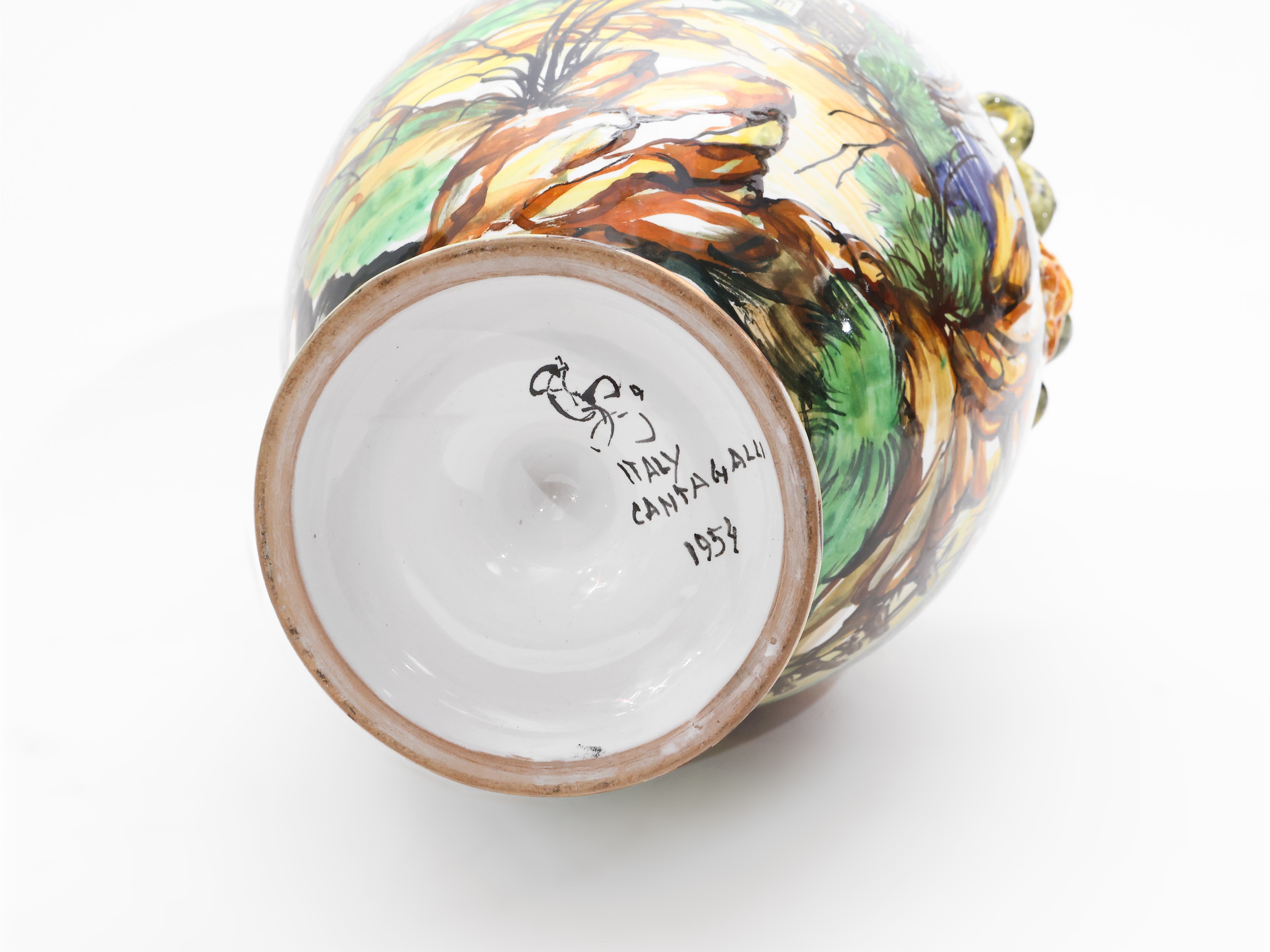 Vaso con Vassoio in Terracotta Invetriata, Cantagalli
