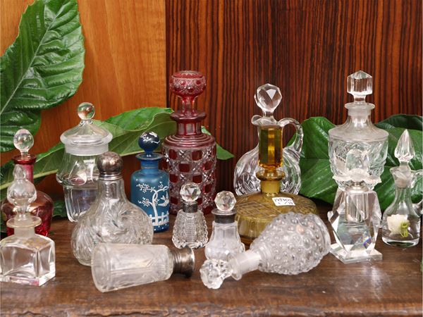 Collection of collectible glass and crystal bottles