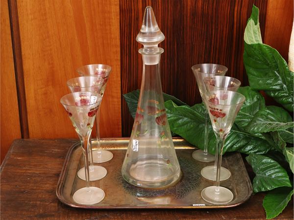 Aperitif set in iridescent blown glass